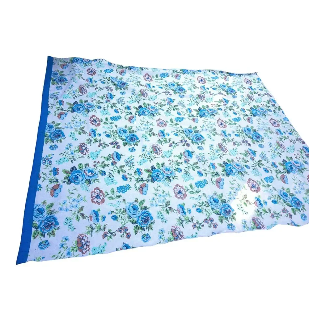 Vintage Chatham Blue Floral Blanket Satin Trim Retro Shabby Chic Cottagecore 70s